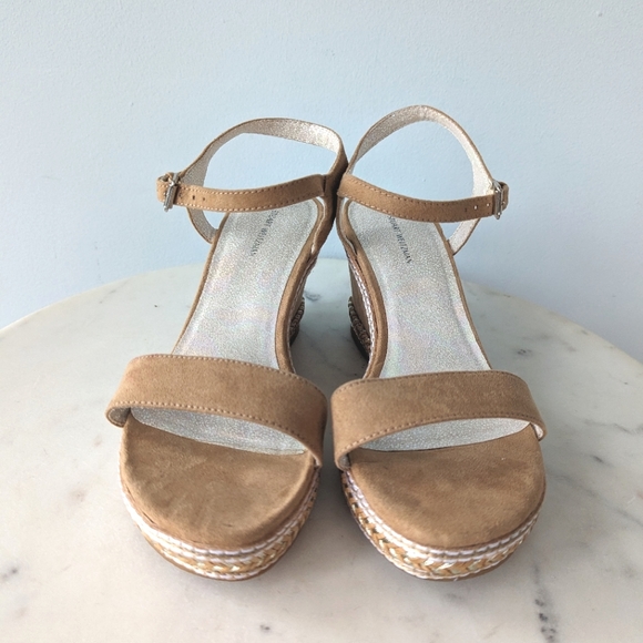 Stuart Weitzman Girls Tan Swinger Stitch Ankle Wrap Wedge Sandals - Picture 9 of 11